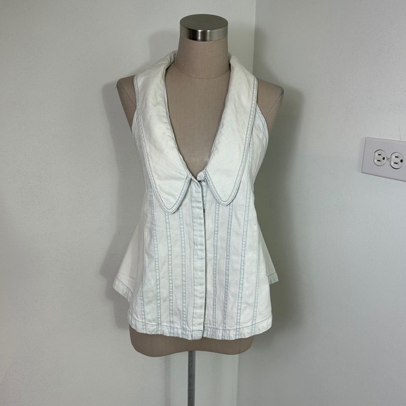 Free‎ People Kiyra Denim Top Vest S Denim Blue Collar Backless Tie Cottagecore - Picture 2 of 14